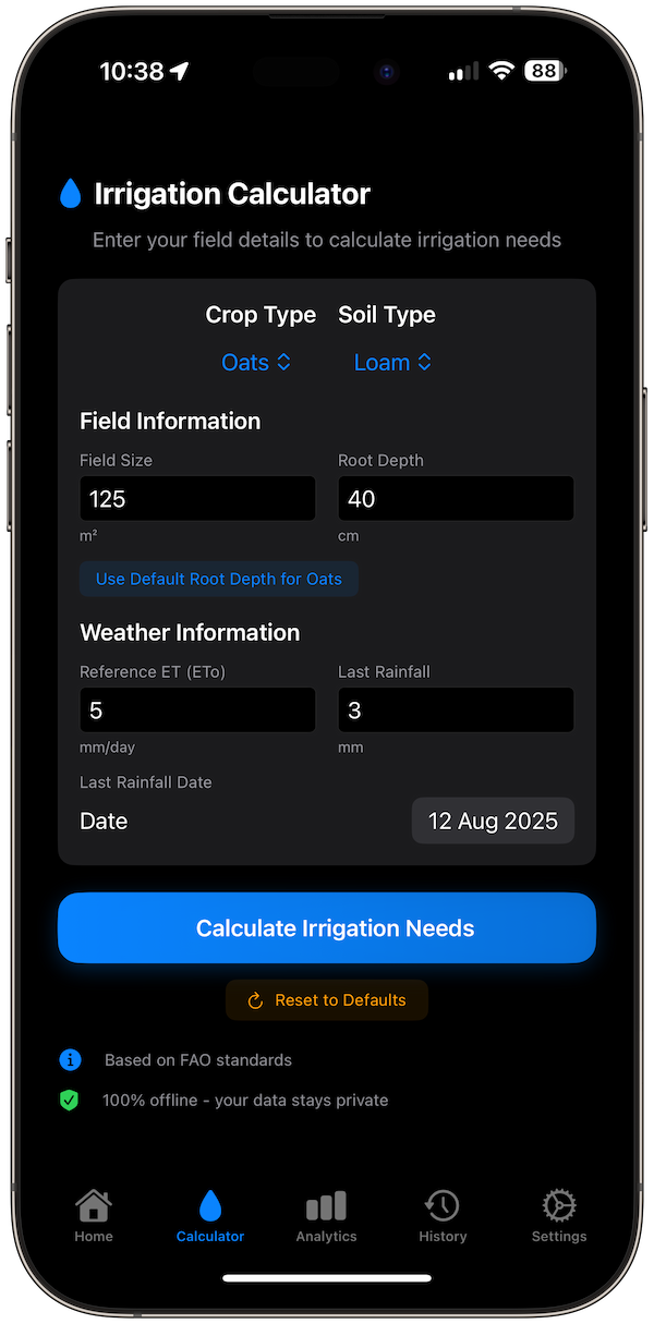 irrigation-calculator screenshot 2